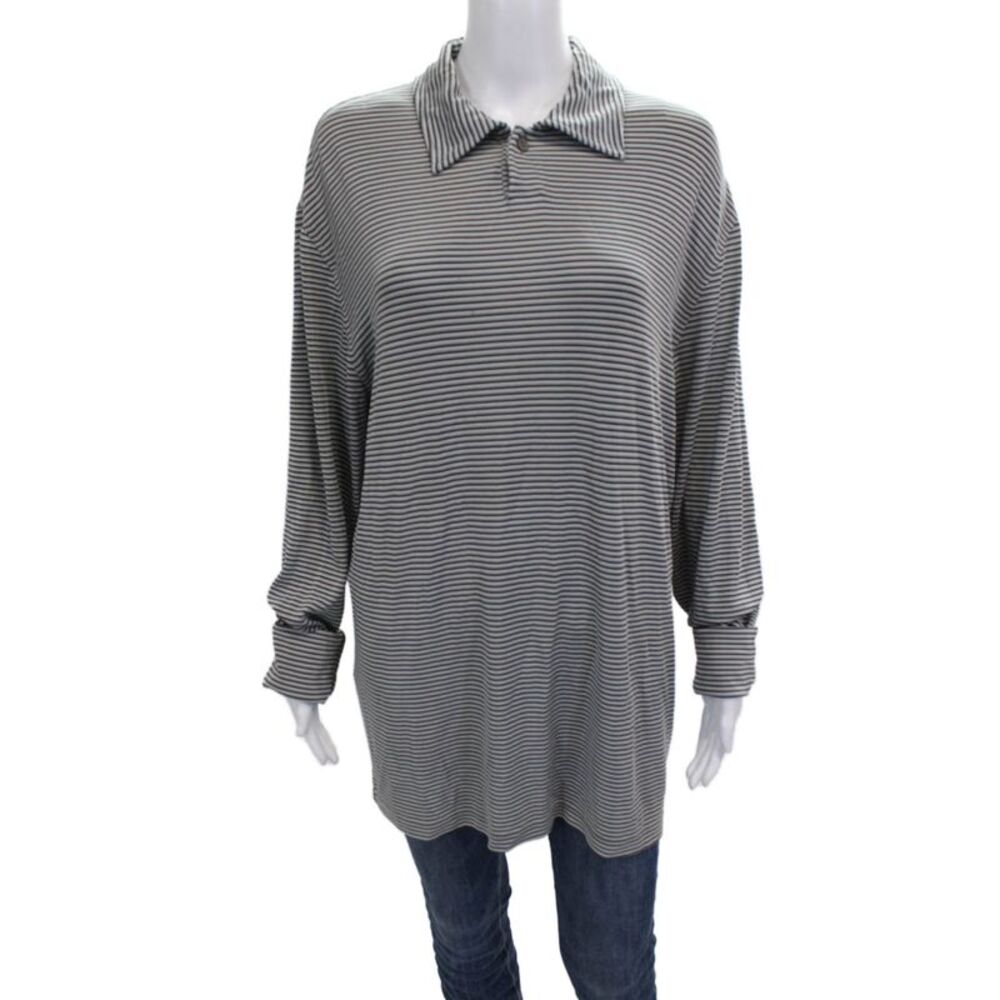 Verri Mens Polo Gray Striped Acetate Collared Long Sleeve Size XL